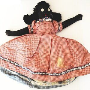 EARLY Topsy Turvy Cloth Doll African American Caucasian Gingham Button Eyes